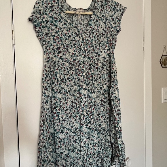 Knee-length turquoise floral ditsy maternity dress - Picture 2 of 3